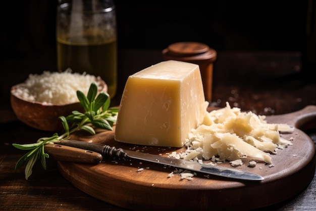 Parmesan-Käse mit Messer auf Holzbrett