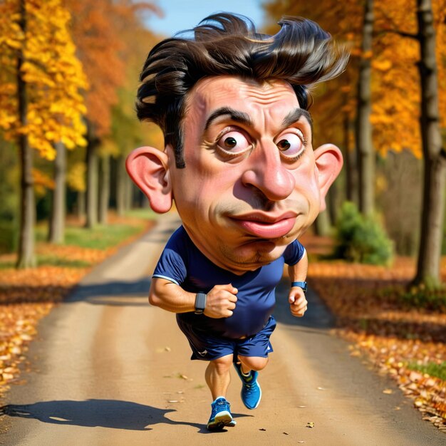 Foto parodie-karikatur von einem jogger, der zum sport rennt