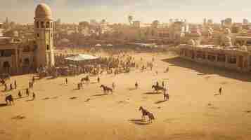 Foto un parque de arena y la gente jugando al juego de polo aquí y también la gente de pie aquí