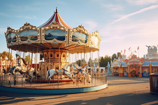 parque de atracciones con carrusel de carrusel