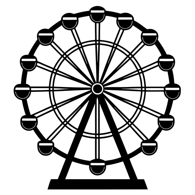 Foto parque de atracciones con silueta de rueda de ferry