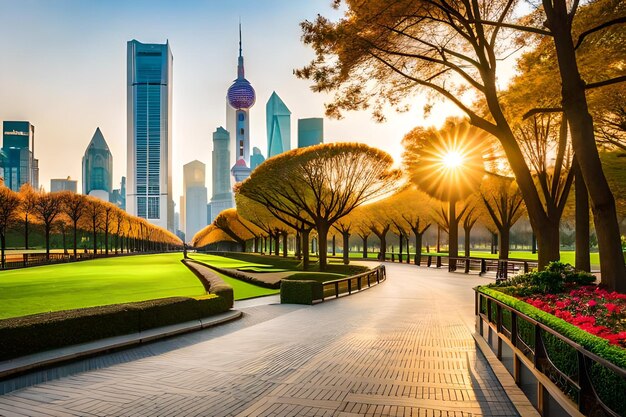 Foto parque en el centro financiero de lujiazui