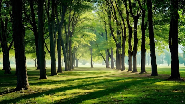 Parque cubierto de árboles bajo la luz del sol