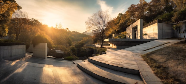 Parque de concreto na encosta com céu ensolarado