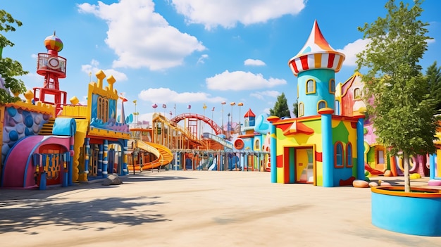 parque de diversões infantil fabuloso e colorido dia ensolarado brilhante