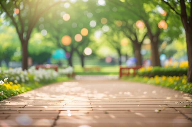 Parque desenfocado con fondo claro bokeh naturaleza jardín temporada de primavera y verano