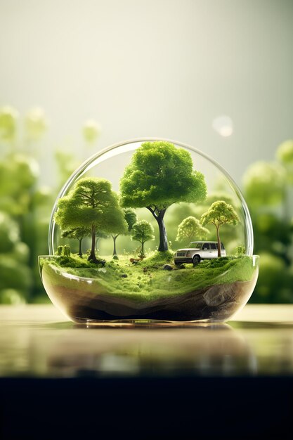 Parque em miniatura no conceito de ecologia de esfera de vidro