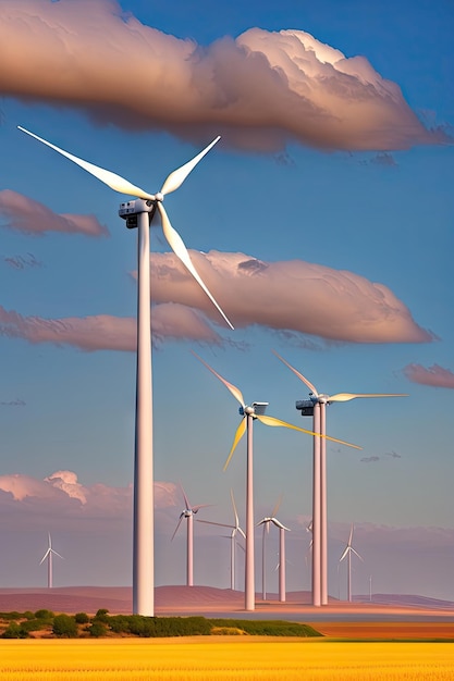 Parque eólico con turbinas eólicas altas para generar electricidad