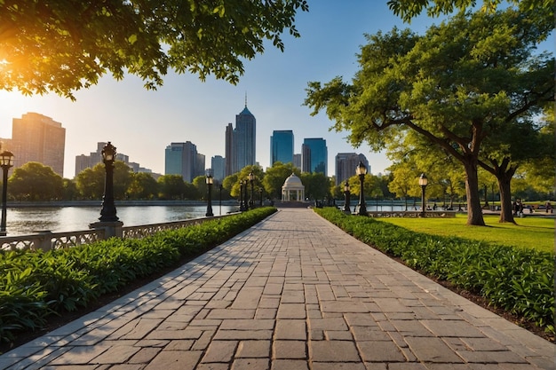 Foto parque en la escena de la ciudad o fondo