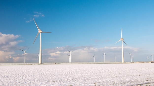 Parque de molinos de viento en el océano vista aérea con turbina eólica Flevoland Países Bajos Ijsselmeer