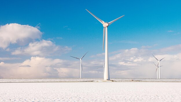 Parque de molinos de viento en el océano vista aérea con turbina eólica Flevoland Países Bajos Ijsselmeer