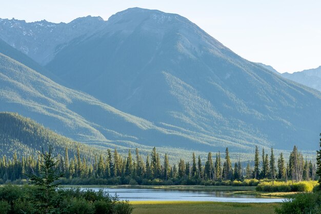 Parque Nacional de Banff bela paisagem Vermilion Lakes Viewpoint no horário de verão Montanhas Rochosas canadenses