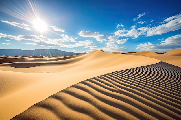 El Parque Nacional Death Valley en las dunas de arena planas de mezquite de California está bañado por un hermoso sol