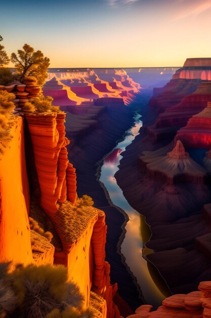 Parque Nacional do Grand Canyon ao pôr-do-sol Uma bela paisagem