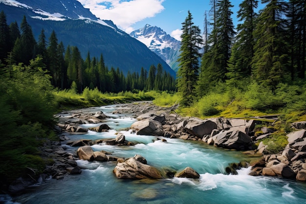 Parque Nacional North Cascades EE.UU. Hermosa cascada del río de montaña con una vista majestuosa