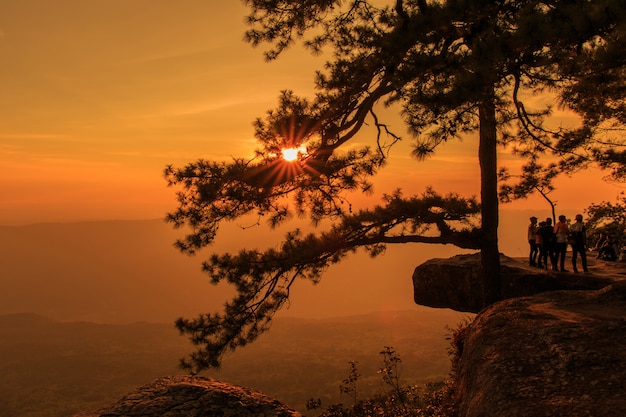 Parque Nacional de Phu Kradueng al atardecer en la provincia de Loei de Tailandia