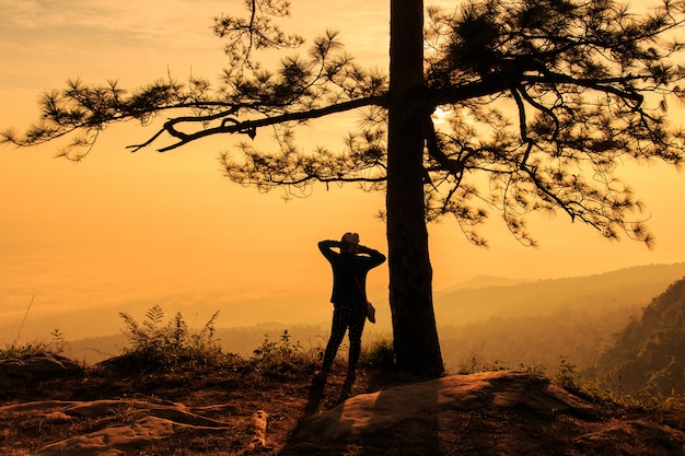 Parque Nacional Phu Kradueng ao nascer do sol na província de Loei da Tailândia