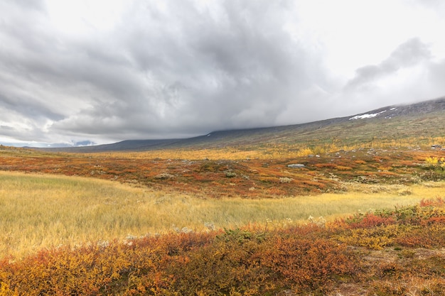 Foto parque nacional de sarek en laponia vista desde la montaña, otoño