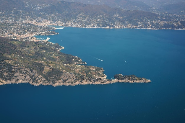 Parque Natural de Portofino Ligúria Itália vista aérea do avião antes de pousar em Gênova