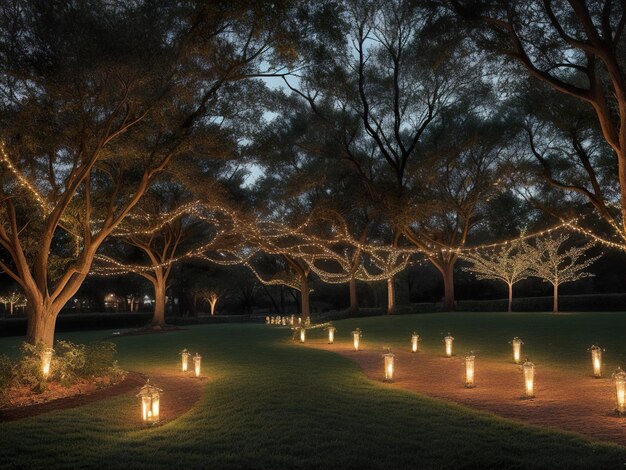 Parque noturno com cena de velas