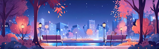 Parque noturno panorâmico de outono Ilustração de desenho animado