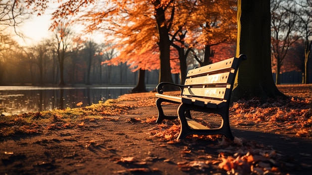 parque de otoño en el parque y bancos