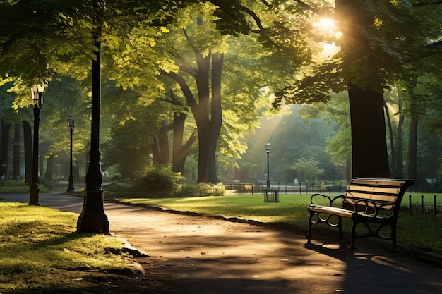 Un parque pacífico bañado por la luz de la tarde