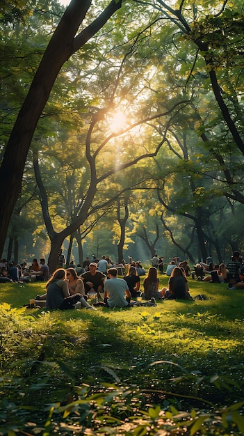 Foto parque panorâmico com entusiastas de bitcoin se reunindo para um encontro foto de fundo de cartaz em tendência