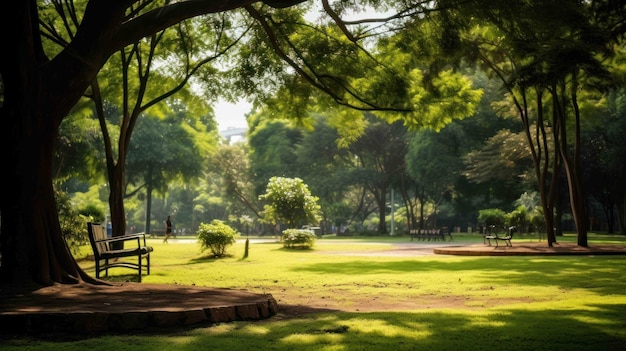 parque público sereno y bien mantenido en el Día Mundial de la Salud