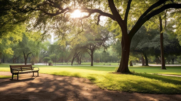 parque público sereno e bem conservado no Dia Mundial da Saúde