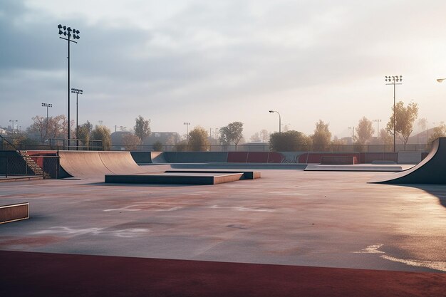 Parque de skateboard desierto en un estadio