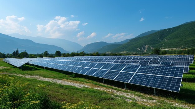 un parque solar en el hermoso campo en un día soleado