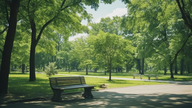 Parque soleado de verano caliente vacío y sereno