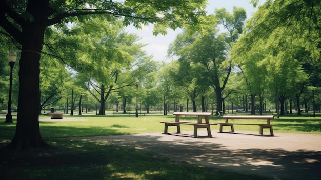 Parque soleado de verano caliente vacío y sereno