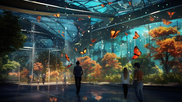 Un parque urbano donde las mariposas holográficas guían a los visitantes a lo largo de senderos escénicos ar 169 v 52 Job ID 30b9fe78f0be4feb8920bb78f4324521.