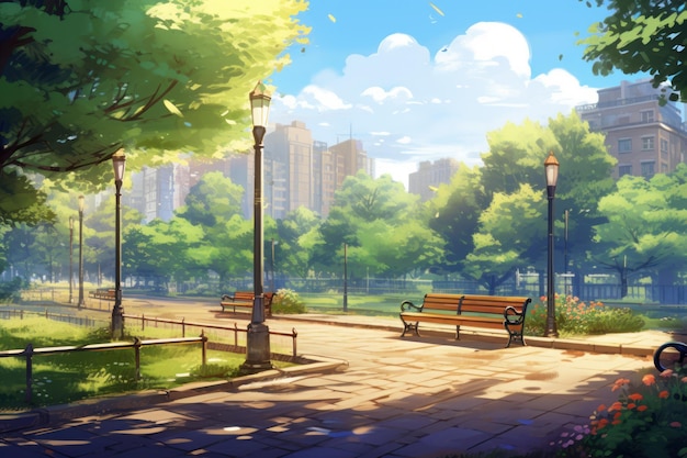 Parque verde anime juego de novela visual paisaje al aire libre Generar Ai