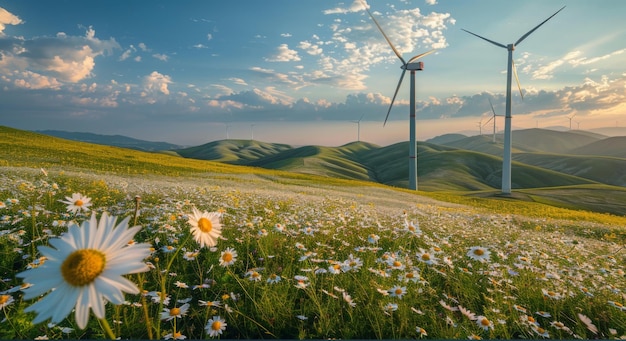 Parques eólicos de campo y en alta mar energía verde y ahorro ecológico