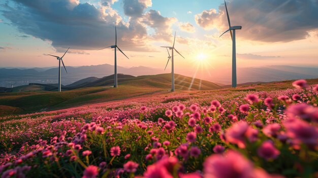 Foto parques eólicos de campo e offshore energia verde e economia ecológica