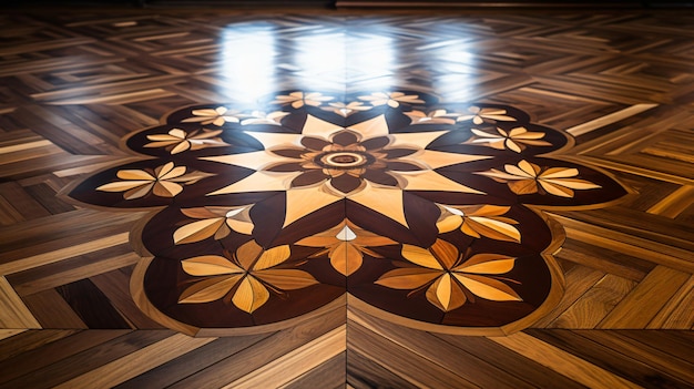 Parquet de madera vintage con incrustaciones florales