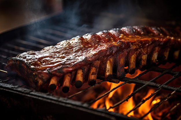 Una parrilla de barbacoa con costillas y la palabra costillas en la parte inferior derecha.