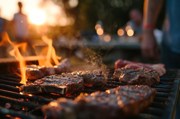 una parrilla de barbacoa con filetes