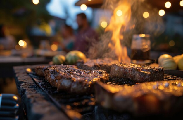 una parrilla de barbacoa con filetes