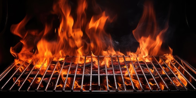 Parrilla de barbacoa con llamas de fuego cuadrícula de fuego vacía