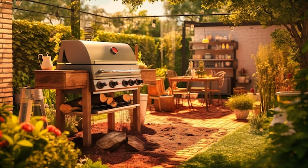 Una parrilla de barbacoa que se utiliza en un patio trasero