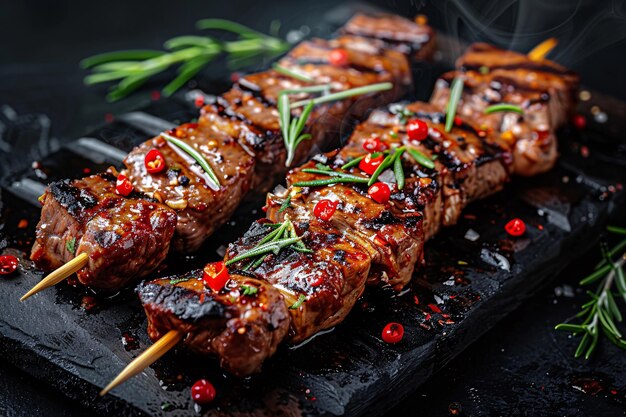 una parrilla con carne y verduras en ella