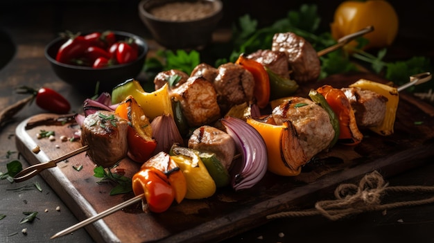 Una parrilla con carne y verduras.