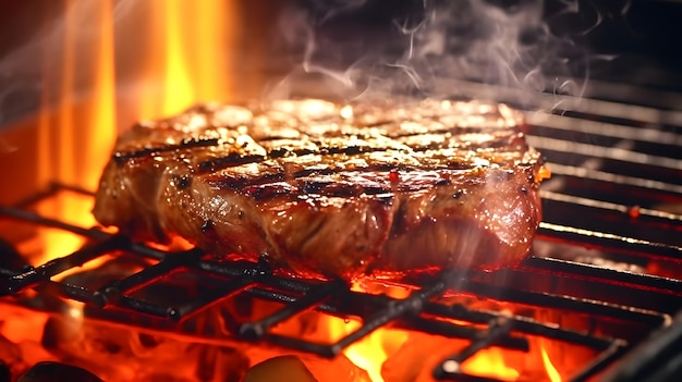 Una parrilla con carnes y una chimenea con las palabras " nómadas " en la parte inferior.