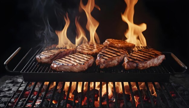 Una parrilla con filetes cocinados en ella