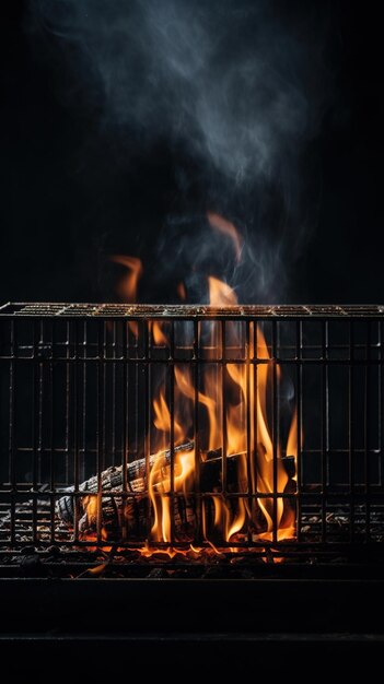 Una parrilla con fuego de fondo