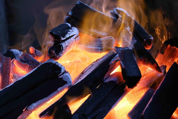 Foto parrilla de fuego de llama de barbacoa de carbón